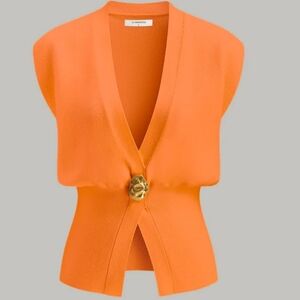 Commense V-Neck Button Detail Knit Vest Sz XL In Orange NWT